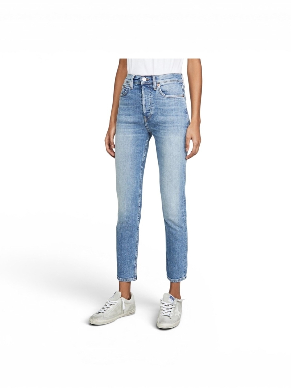 Re/Done Slim High-Rise Cropped Jeans in Light Blue Wash